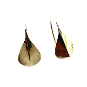 Vintage Modernist Sterling Silver Folded Teardrop Earrings Sculptural Minimalist - Picture 1 of 9