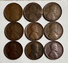 1909 Wheat Cent, 9 Coins Per Lot, Cull, Dark, Corrision, Low Grade, Filler Penny