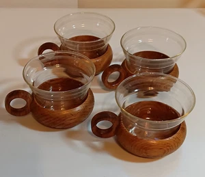 Vintage Retro skandinavische Kaffee-/Tee-/Dessertbecher aus Glas in Teak? Holzhalter - Bild 1 von 8