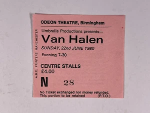 Van Halen Concert Ticket Original Odeon Theatre Birmingham 22nd June 1980 - Imagen 1 de 12