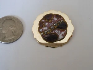 VTG. ANTIQUE BUTTON PIN,  ENAMEL & STEEL STUDS, GOLDTONE, UNIQUE, PRETTY COLORS - Picture 1 of 12