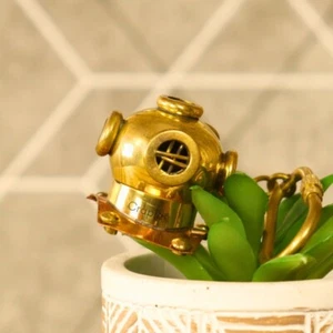 Mini Brass Diving Helmet Keychain | Vintage Nautical Diver Collectible Gift - Picture 1 of 7