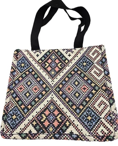 Southwestern gewebte Tragetasche geometrisches Muster, schwarze Riemen, 11,5" Hx13" Bx4,8" T - Bild 1 von 9