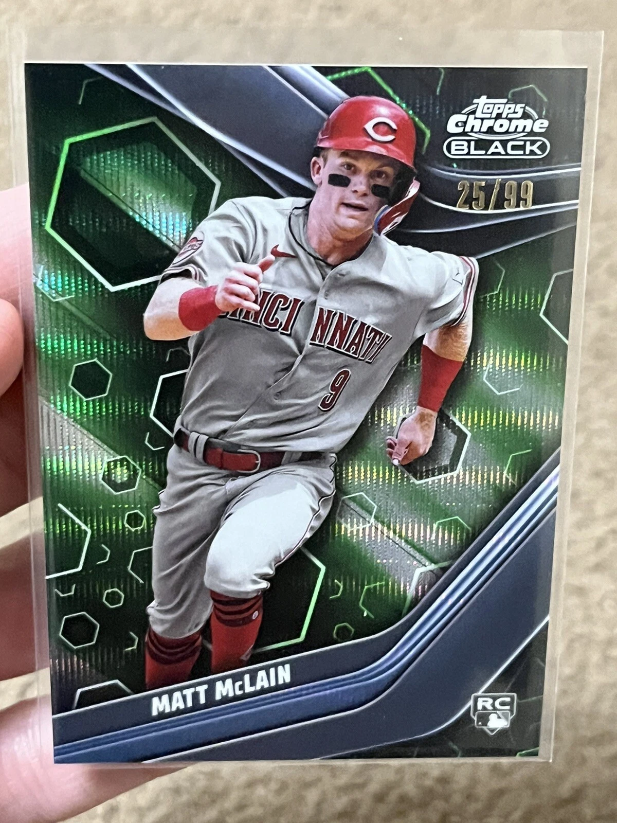 2023 Topps Chrome Black MATT MCLAIN #10 RC Rookie Green Wave Refractor /99 Reds