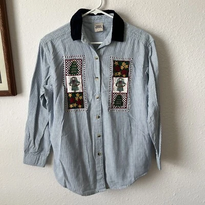 Camisa Navidad Bordada Rayas Abotonada Cuello Terciopelo ALTA SIERRA Ángeles Foto 1 de 4