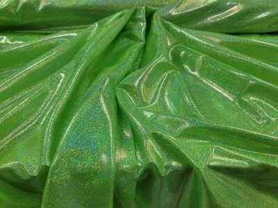 Fabric Sold By The Yard Neón Green Sparkly Iridescent Hologram Glossy Stretch  - Image 1 of 4