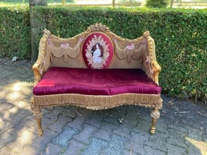 Sofa French Louis XVI Gold Leaf Handmade VIntage Elegant Ornate Carved Luxury - Picture 1 of 24