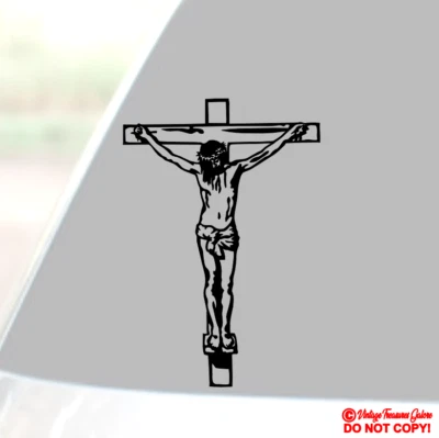 JESUS CHRIST CRUCIFIXION CRUCIFIX CHRISTIAN CROSS Vinyl Decal Sticker Car Window - Image 1 of 2
