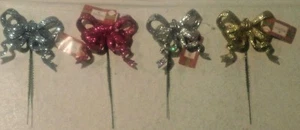 NWT Christmas Glitter Bow Craft Picks, Your Choice of Blue, Red, Silver, Gold - Picture 1 of 7
