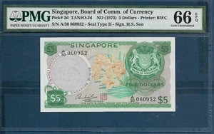 Singapore 5 Dollars, 1973, P 2d, PMG 66 EPQ Gem UNC - Picture 1 of 2