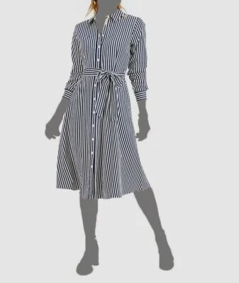 Vestido camisero Charter Club para mujer azul a rayas con botones delanteros talla L Foto 1 de 4