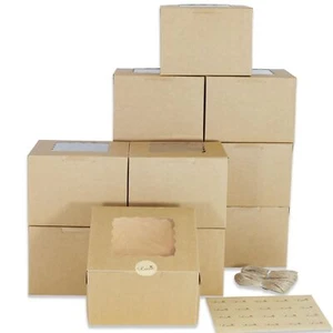 20pcs Cake Boxes 6x6x5Inch Bakery Boxes with Window Brown Cupcake Boxes - Picture 1 of 7