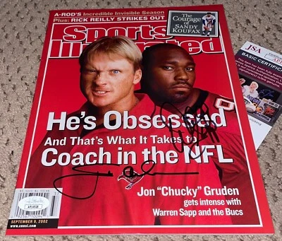 WARREN SAPP JON GRUDEN SIGNED SPORTS ILLUSTRATED FOOTBALL JSA MAGAZINE TAMPA BUC - Image 1 of 4