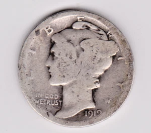 1919 MERCURY DIME in ABOUT GOOD condition ~ PLEASE SEE THE SCAN . l-1004 - Picture 1 of 5