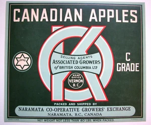 Original OK Apfelkiste Etikett Naramata British Columbia Kanada C Klasse Empire - Bild 1 von 1