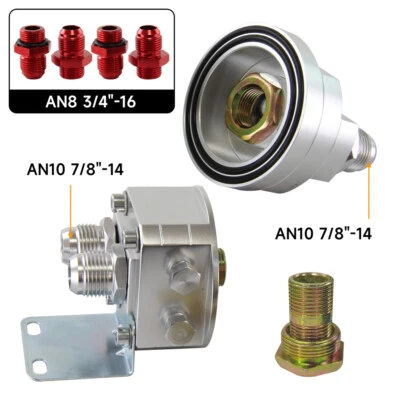 10-AN10 Oil Filter Relocation Kit+Universal Cooler Sandwich Plate Adapter Silver - Image 1 of 4