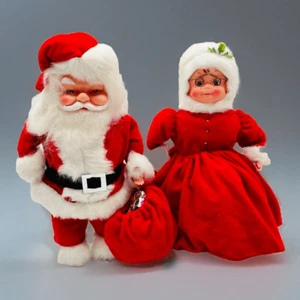 Vintage Set Soap Bottle” Mr. & Mrs. Santa Claus Rubber Face Christmas Kitsch - Picture 1 of 14