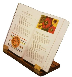 Original Hinged Cookbook Holder - Acrylic Shield With Wood Base and Brass Pla... - Bild 1 von 3
