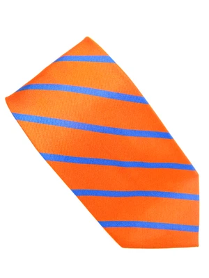 J Crew 美国制造丝绸领带 - 学院风 - 橙色带蓝色条纹 — 第 1/4 张图片