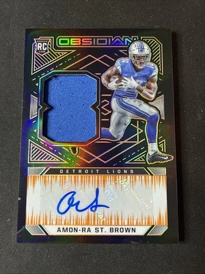 2021 Obsidian Amon-Ra St Brown Orange Etch Rpa Rookie Patch Auto #21/99 - Image 1 of 2