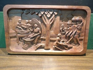 E7347 - De colección Tribal Africano Madera Tallada Tablero de Cuentos Relieve Panel Decoración de Pared Hogar - Imagen 1 de 1