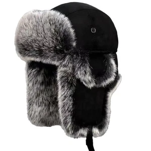 Mens Faux Leather Fur Earflap Russian Cap Warm Vintage Aviator Trapper Hat Thick - Picture 1 of 9