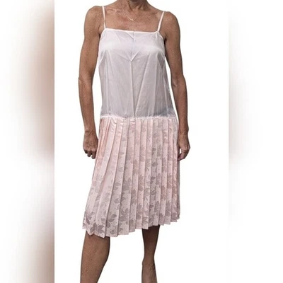 Vestido sin Mangas Vintage Años 80 Seda Balletcore Coqueta Rosa Pastel Plisado Midi 6 Foto 1 de 4