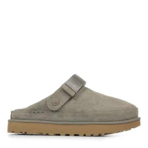 Mules Sabots Nu Pieds UGG femme W Goldens Clog Gris Grise Cuir A enfiler