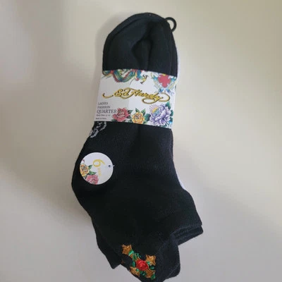 Ed Hardy 6 pares de calcetines de moda cuartos talla 4-10 negro blanco gris mujer nuevos Foto 1 de 4