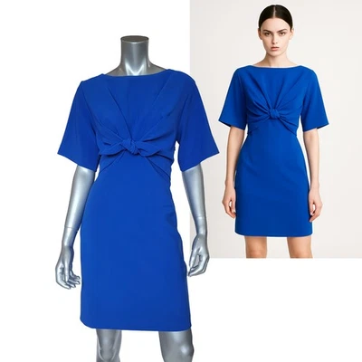 MOSCHINO COUTURE DRESS KNOT DETAIL SHORT SLEEVE BLUE CREPE sz IT 40 US 6 - Image 1 of 4