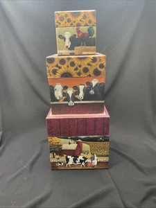 Bob’s Boxes 3 Nesting Boxes Cows Cows Cows Vintage - Picture 1 of 14