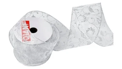 Cinta con cable transparente de organza plateada QIANF con patrón de remolino brillante borde metálico Foto 1 de 4