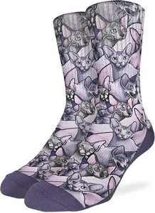 Good Luck Sock Men's Sphynx Cat Novelty Socks Size 8-13 Funny Cute Kitten - Picture 1 of 1