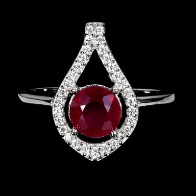 925 Sterling Silver Ring Round Ruby 6mm Natural Gemstone Jewelry Size 7 - Image 1 of 4