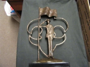 Scout in Front of Scout Emblem Statuette, 8 by 12 Inches, Thin Metal OBY - Picture 1 of 3