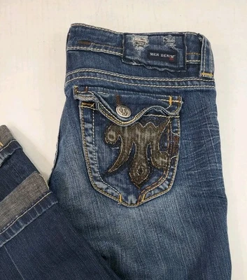 Pantalones de mezclilla MEK para mujer NAGOYA talla 27x32 lavado oscuro botón solapa elástico corte bota Foto 1 de 4