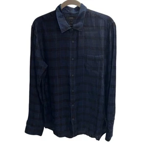 New Vince Men's Plaid Cotton Blend Button Down Shirt Large Navy Classic Preppy - Picture 1 of 12