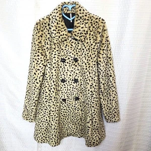 Free People Leopard Print Double Breasted Swing Coat Faux Fur Women's 4 - Picture 1 of 14