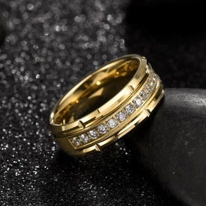 Anillo de diseño de circonita cúbica de una fila de carburo de tungsteno 8 mm con grabado GRATIS tamaño 8-14 - Imagen 1 de 5