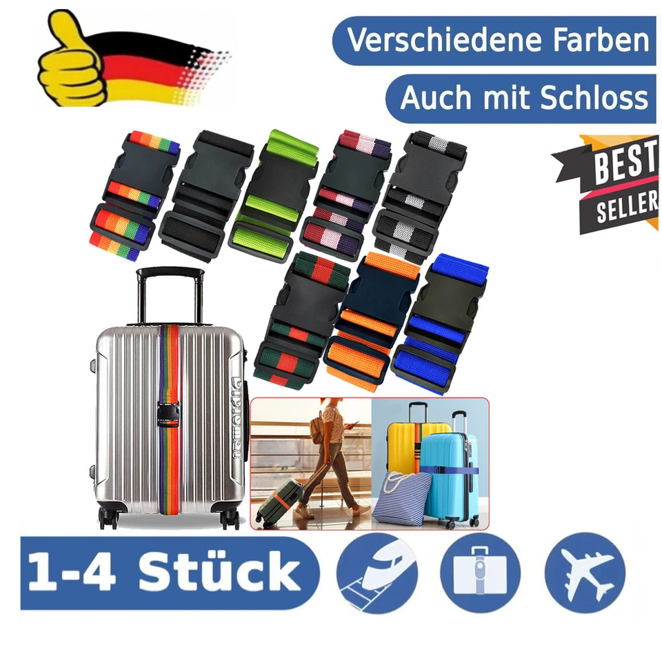 Kreuz-Kofferband Koffergurt Gepäckband Kofferriemen Gepäckgurt verstellbar NEU - Bild 1 von 4