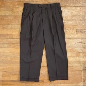 Vintage Mens Double Pleated Dress Pants Size 34x26 1990s Brown Cropped Trousers - Picture 1 of 4