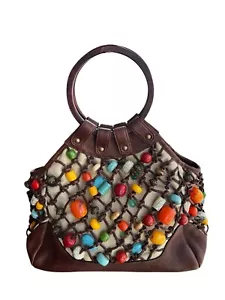 Bolso de Mano Cole Haan Serie G Cuentas Bogo Hobo Piedras de Colores Trenzado Anudado - Imagen 1 de 19