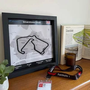 F1 Circuit Map - Formula One Silverstone Race Track  Wall Art in Black Square - Picture 1 of 4