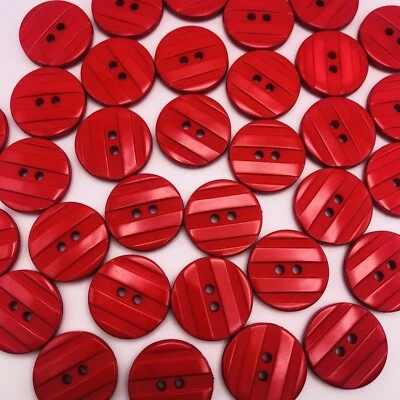 Vtg Red  w/ 4 Thick Parallel Lines Round 2-hole Button 22mm Lot of 6 & 60 D816 - Image 1 of 4