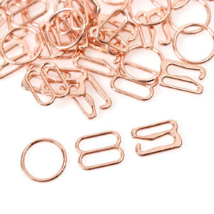100PCS Rose Gold Metal Bra Strap Adjustment Buckles Sliders Rings Clips DIY Part