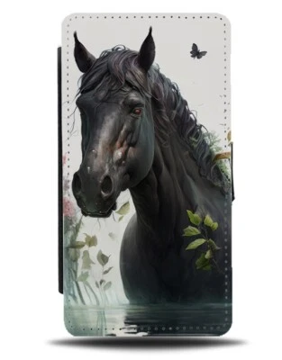 Black Stallion Painting Flip Wallet Case Stallions Horse Horses Coloured AW69 - Image 1 of 3
