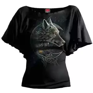 CELTIC WOLF - Oberteil mit U-Boot-Ausschnitt und Fledermausärmeln schwarz - Bild 1 von 4