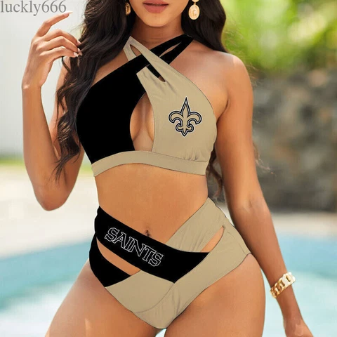 New Orleans Saints Women Sexy Bikini Set High Waist Swimsuit Beach Swimwear 2PCS Cover