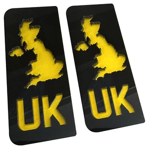 2x Insignias de placa de matrícula acrílica 4D negras del Reino Unido 111x45 mm - Imagen 1 de 1