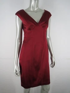 David Meister Satin Dress Size 8 M Burgundy Empire Waist Sexy Cap Sleeve Sheath - Picture 1 of 12